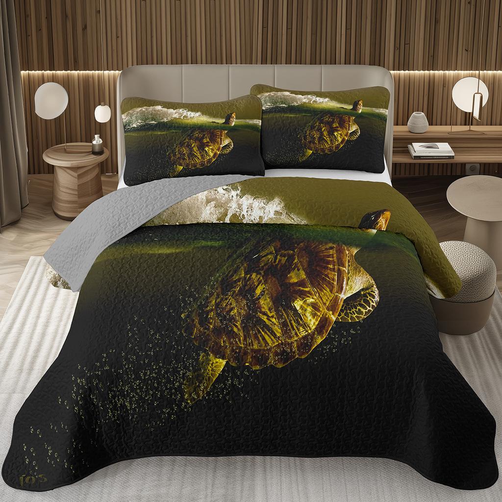 Sea Turtle Bedspread Queen Twin Underwater World Ocean Animal Coverlet Reptile Tortoise Print Quilted Bedding Set for Kids Adult