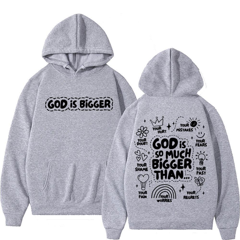 

God Is So Much Bigger Than Autumn and Winter Printing Hoodie Stamped Retro Bible Christian Jesus Doodle Men 3XL