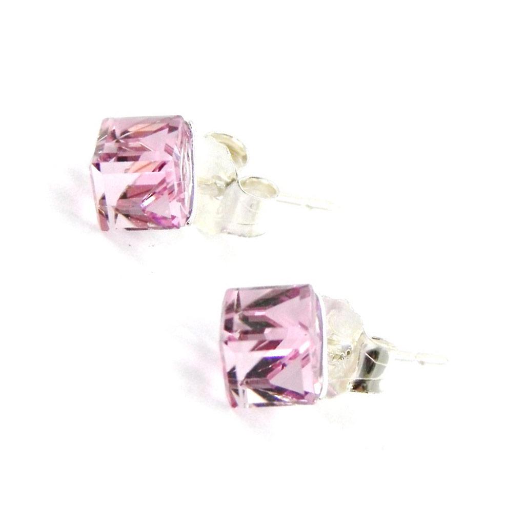 Les Trésors De Lily [I1080] - BO Argent 'Cubes de Cristal' rose 4 mm