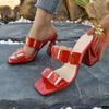 Fashion Special-shaped Heel Cool Drag Women's Summer New Square Toe Open-toe Metal Decoration Outward Wear Flip Slippers