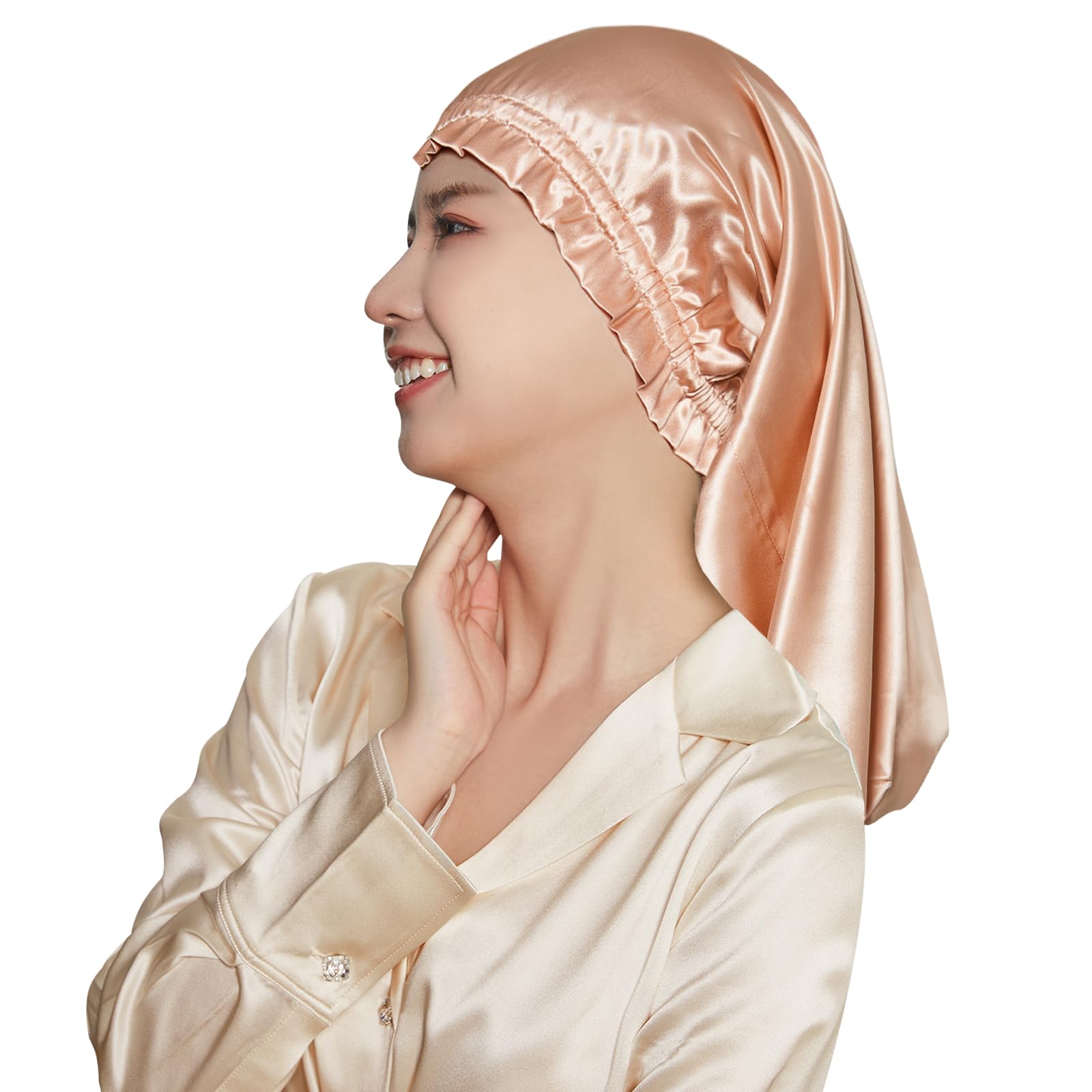 

Utukky Silk Night Silk Cylindrical No Shedding Until Silk Night Hair Cap for Long Prevents Split Ends and For Birthday Gift Cap, Cap, Design, Morning,