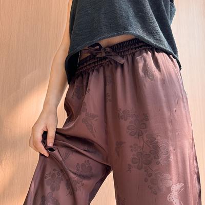 Chinese Style Ice Silk Acetate Wide-leg Pants for Women In Summer New High-end Satin Small Cool Pants Straight Pants