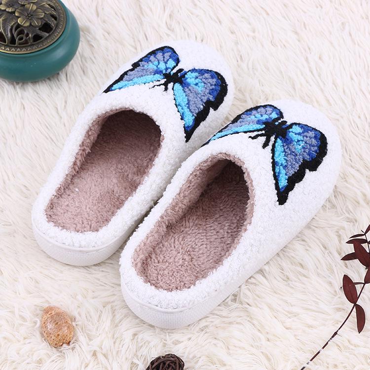 Exclusive Blue Butterfly Cartoon Cotton Slippers - Indoor Plush and Warm