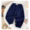 Pantalones deportivos de forro polar acanalado estilo coreano para niños con cintura elástica - Ropa deportiva casual