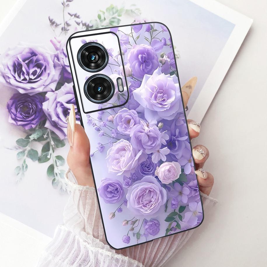 Hülle Für Motorola Edge 50 Fusion Cover XT2429-1 Beliebte Blume Weiche Schwarze Silikon Handyhüllen Für Motorola G96 5G MotoG96 Funda