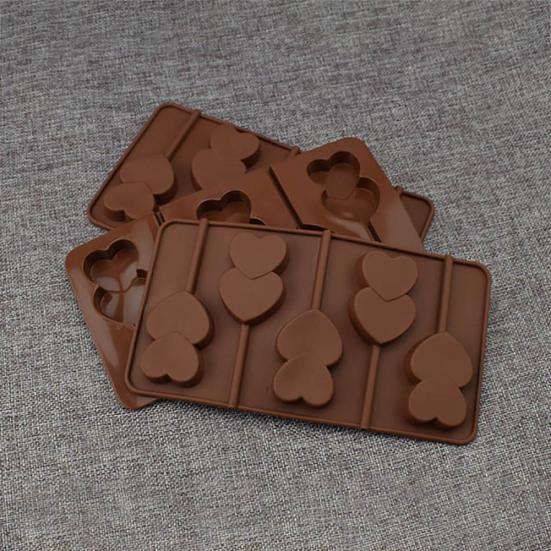 5 Grid Double Heart Shaped Silicone Non Stick Lolly Chocolate Cookie Candy Mold