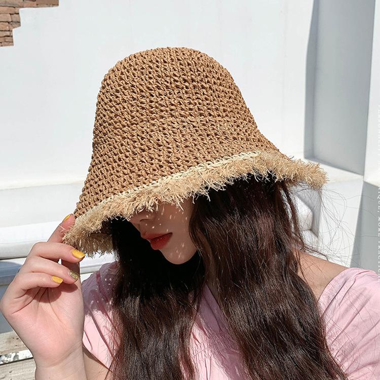 Straw Hat Women's Summer Beach Sun Hat Ins Versatile Foldable Sun Hat Small Fresh Bucket Hat