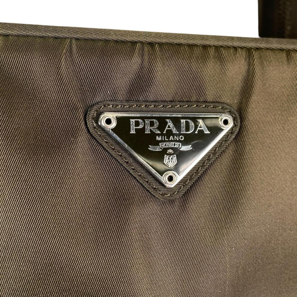 Prada Triangular Logo Handbag Khaki Women Used