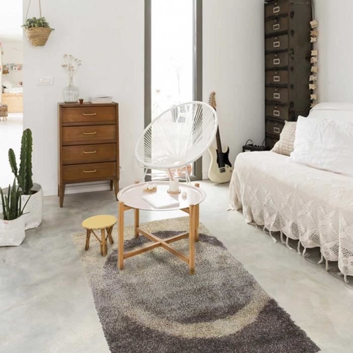 Gray Circles Pattern Long Pile Rug 120x170