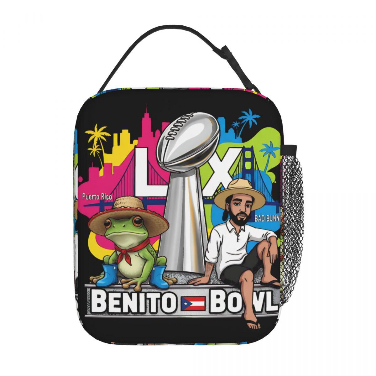 Benito Bowl Puerto Rican Bads Bunnys Halftime Thermal Insulated Lunch Bags for Office Portable Food Bag Cooler Thermal Lunch Box One Size