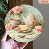 Vintage Tea Cup Floral Metal Sign 20x20cm Retro Wall Art Soft Color Cafe Decor