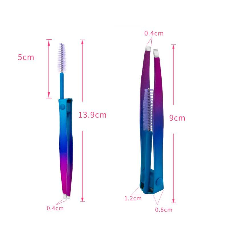 3 In 1 Eyebrow Clip Eyebrow Trimmering with Brush Multifunctional Stainless Steel Colorful Eyelash Tweezers Beauty Makeup Tools