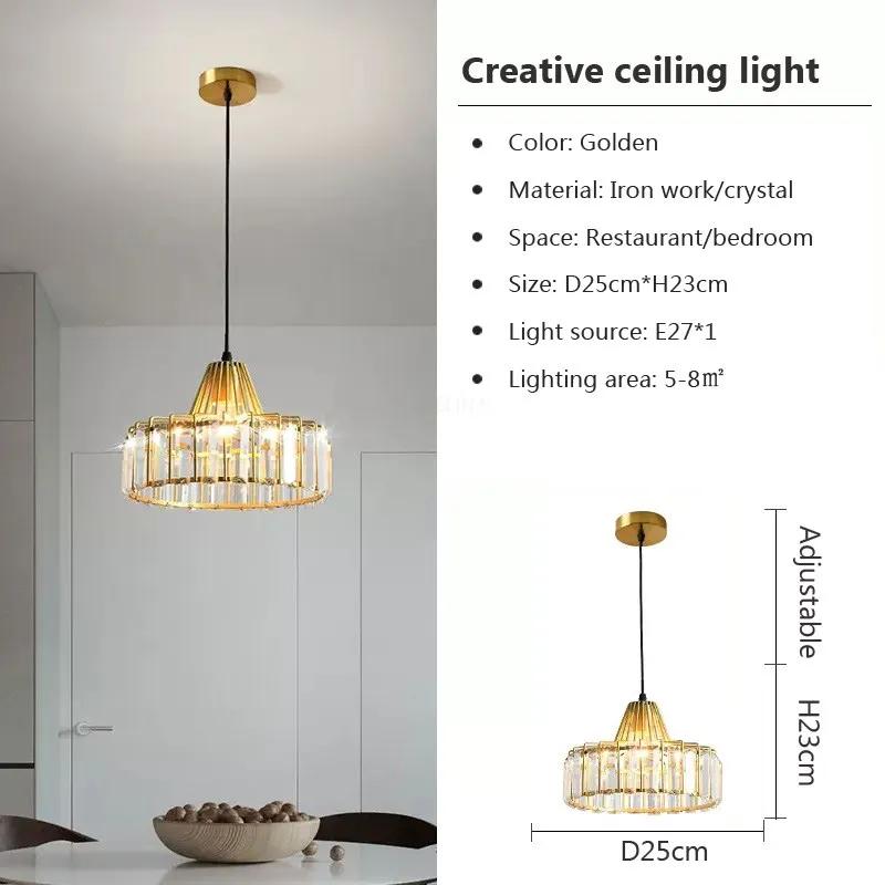 Nordic Crystal LED Pendant Light Retro Gold 1/2/3 Head Dining Room Hanging Fixture For Living Room Bedroom Indoor E27 Decor Lamp