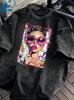 Damen Washed T-Shirt Retro Gewaschenes Damen T-Shirt Auffälliger Pop-Art-Druck Geeignet für Lässige Entspannungs-Oberteile Zu Hause T-Shirt