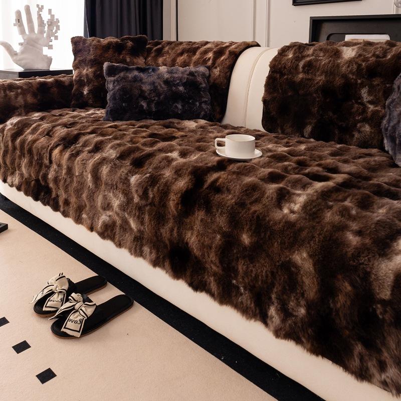 Winter New Plush Sofa Cover Thickened Soft Skin-Friendly Simple High-End Feel Cat-Scratch Resistant Non-Slip Cushion Sofa Cover