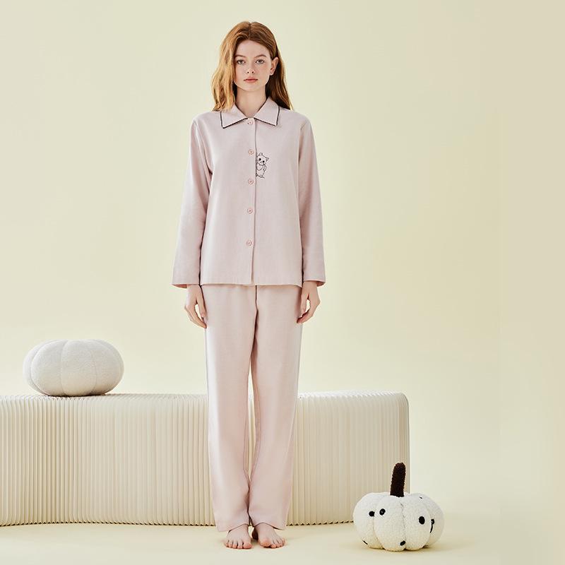 

Women s Brushed Cotton Pajama Set with Embroidery - Autumn/Winter Homewear & Outdoor Use XL