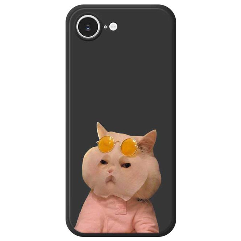 

For iPhone 16e Case Cute Glasses Cat Beauty Pattern Printing Straight Edge TPU Phone Back Cover Black
