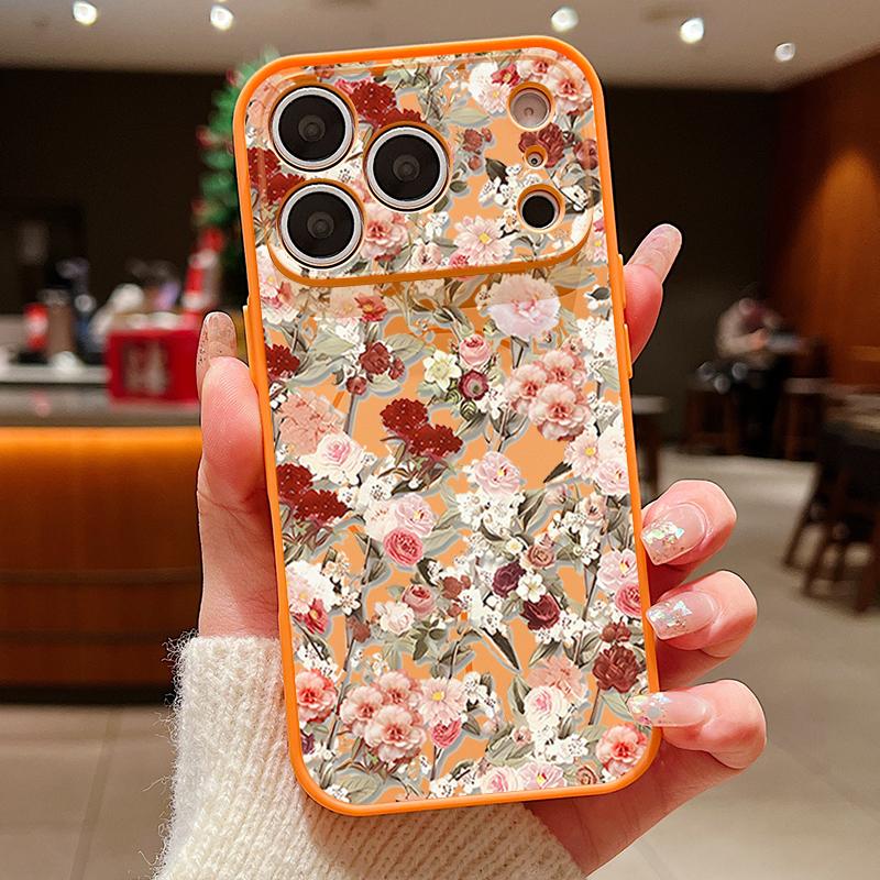 

Tree Flowers Pattern Case For iPhone 17 Pro Max Funda iPhone 16 15 14 13 Pro Max Magnetic For Magsafe Hybrid Slim Matte Cover iPhone 14 оранжевый