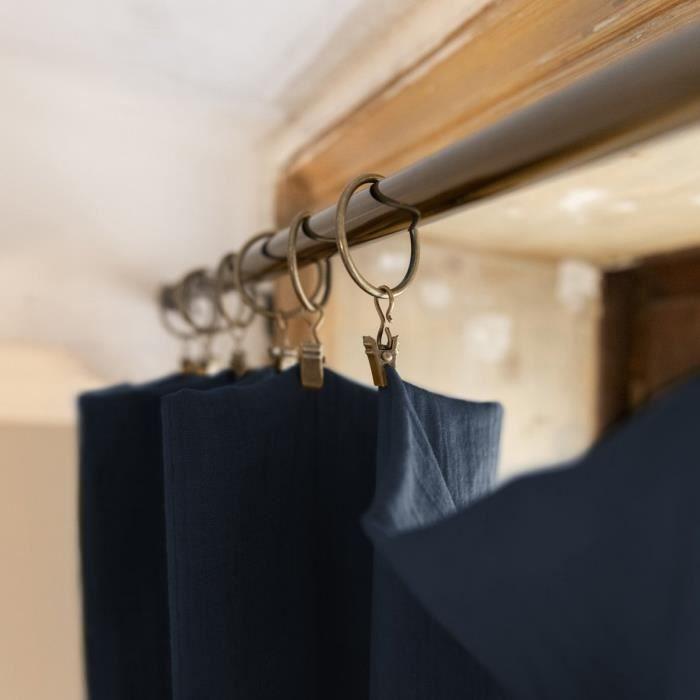 Rideau ajustable - Gaze de coton - 140 x 300 cm - Bleu marine - 8 anneaux pince - Intérieur