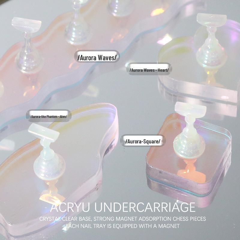 Fairy Aurora Iridescent Nail Art Practice Base & Holder: Thickened Acrylic Magnetic Display Stand