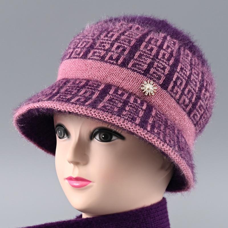 Winter new wool knitted hat women's fleece thickened hat thermal ear protection hat