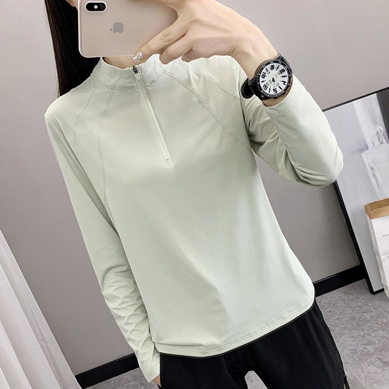 Women s Quick-Dry Zip-Up Stand Collar Long-Sleeve Fitness Shirt 4XL