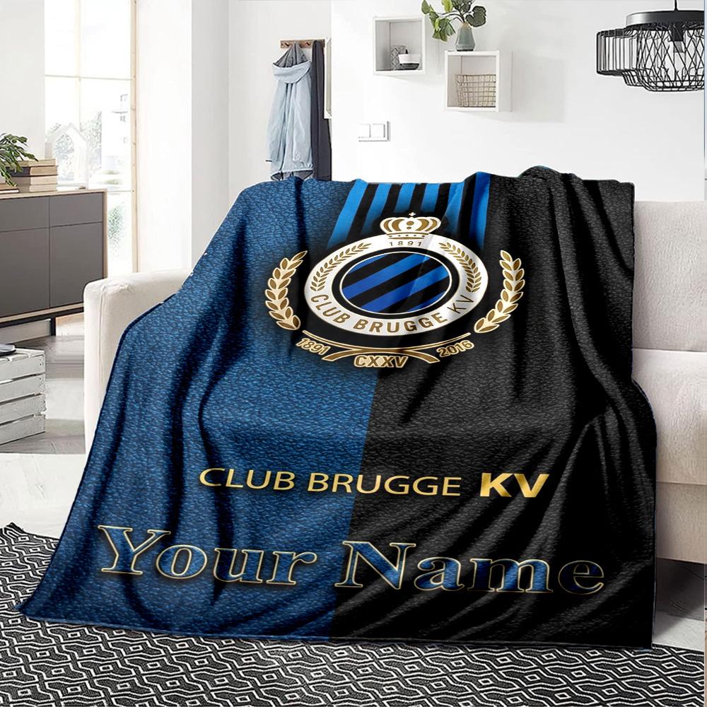 Name Custom Club Brugge Logo Print Flannel Blanket High Quality Warm Comfortable Cover for All Seasons Perfect for Gifts Home Decor