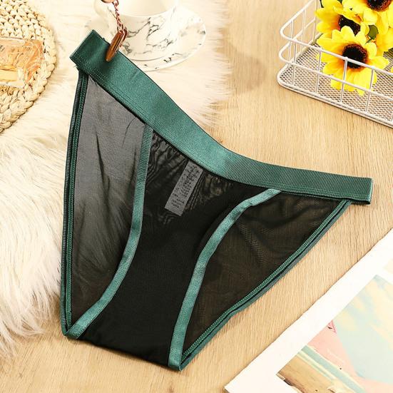 Women Sexy Briefs Low-rise Elastic Waistband Seamless Mesh Yarn Underwear Solid Color Lightweight Panties