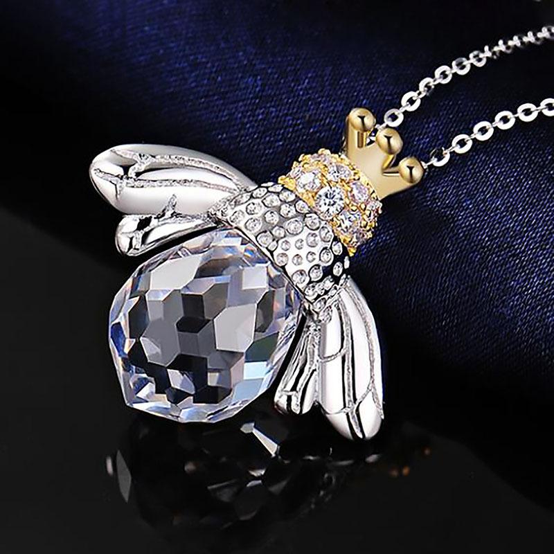 Sterling Silver 925 Simple Realistic Bee Japanese and Korean Style Ins Women's Fashion Temperament Necklace Pendant Jewelry