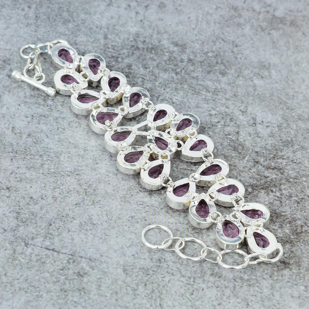 Pink Kunzite Gemstone Handmade 925 Sterling Silver Bracelet 7-8" M-303