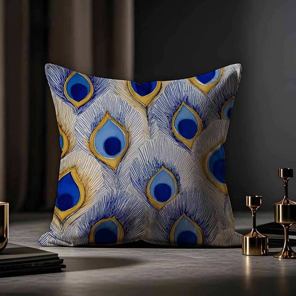 Peacock Texture Cushion Cover Anti-dustmite Pillowcase Invisible Zipper Silky Short Plush Sofa Cushion Cover