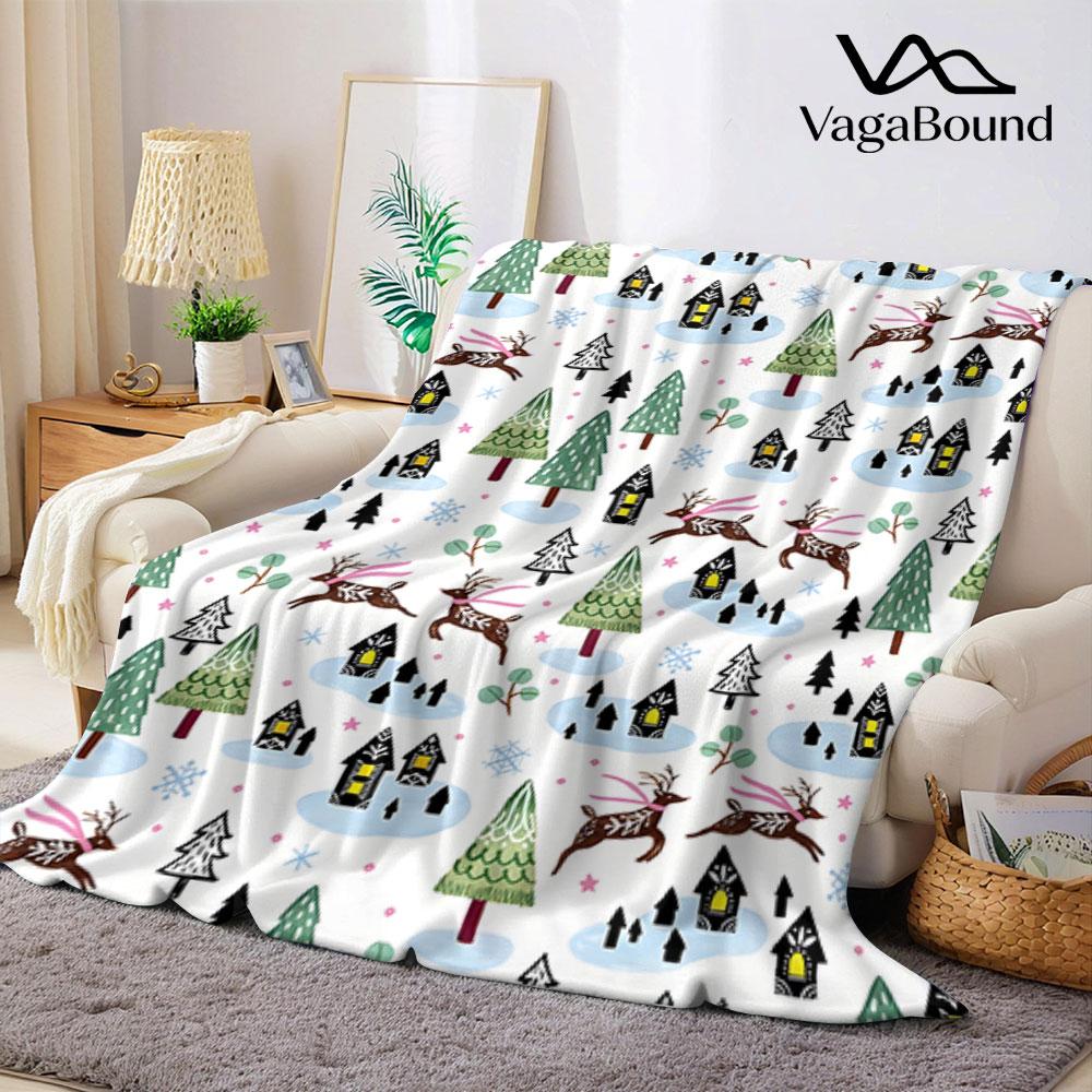 Christmas Reindeer Mixed Flannel Blanket Warm Soft Halloween Christmas Couch Warm Cozy Decorative Decor Gift for All Season