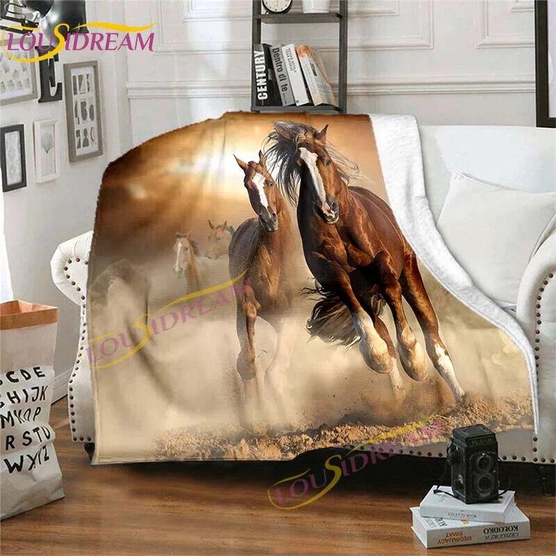Přikrývka s koňským cvalem Zvířecí flanelové přikrývky 3D Art Decor potisk přikrývky Bílá přikrývka na přikrývku koně Rozkládací pohovky Přehoz přikrývky