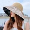 Summer  Women Bucket Hat Uv Protection Sun Hats Panama Cap Ponytail Caps