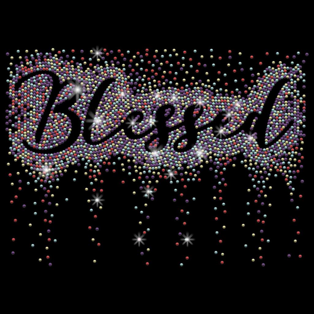 PLIGREAT Colorful Glitter Rhinestone Iron On Patches Bling Blessed Quotes Rhinestone Iron On Transfers for Clothing Jacket Jeans Women Men T Shirt