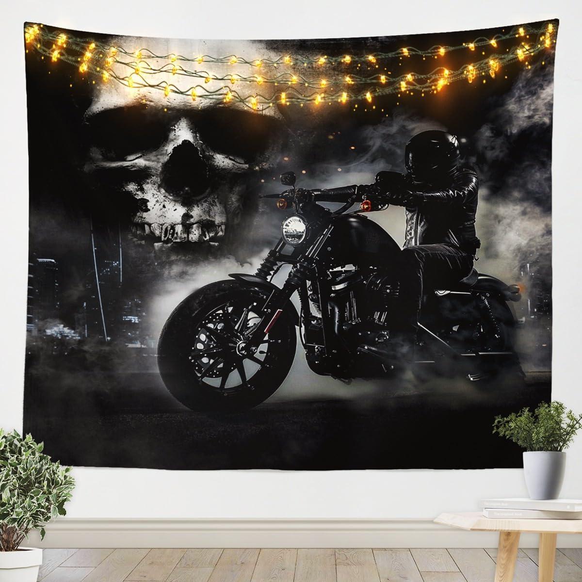 Tapestry black skull of a motorcyclist and 75x100 чёрный