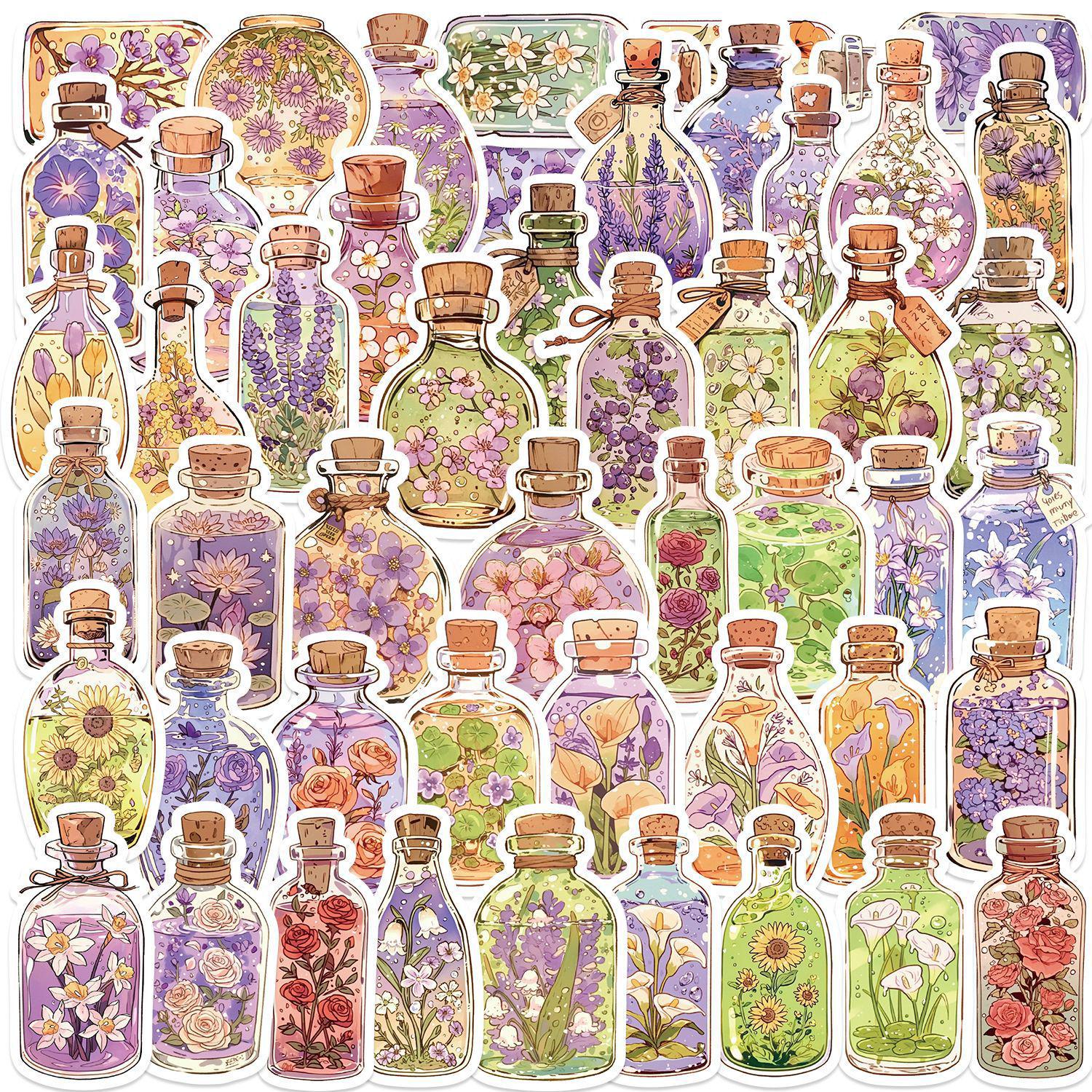 50 Retro Floral Waterproof Decorative Stickers - Miniature World Theme