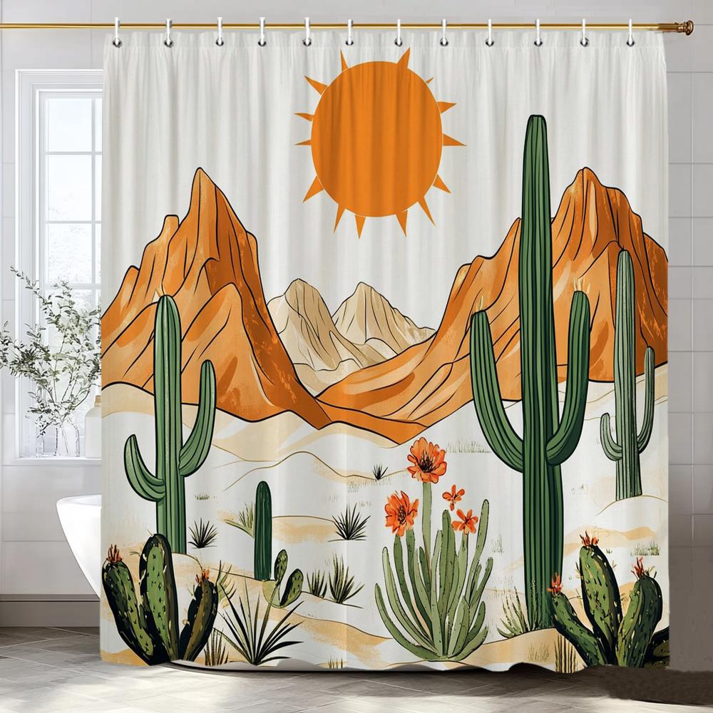 Tropical Plants, Flowers, Cactus Patterns Shower Curtain, Bathroom Decorative Shower Curtain,Home Curtain With Hooks