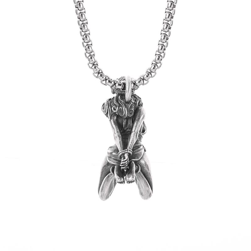 Gothic Prisoner of War Female Statue Pendant Necklace Personality Heavy Industry Fashion Trend Punk Hip-Hop Rock Jewelry Gift