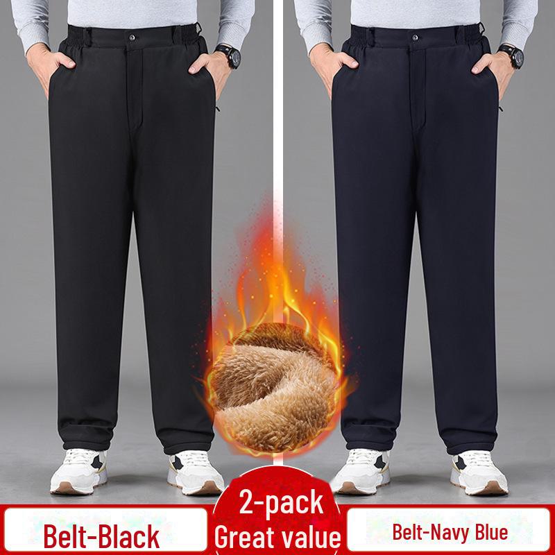 Pánské zesílené ležérní zimní kalhoty - Hřejivé bavlněné sametové kalhoty pro středního věku a starší