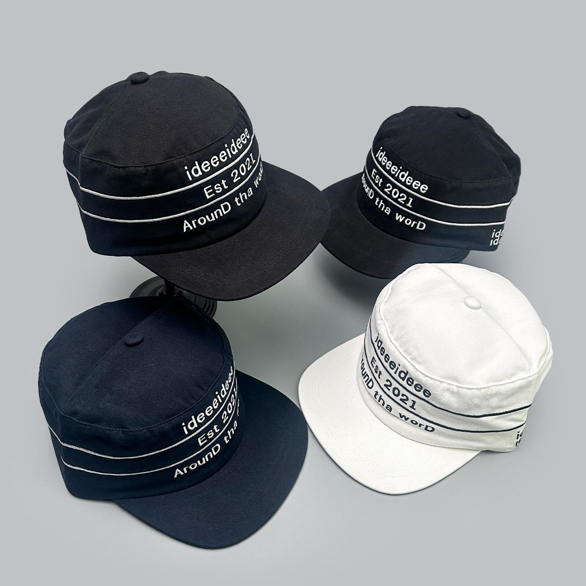 Charm Clothings Women's Black Spring And Summer Flat Top Niche Letter Striped Embroidered Baseball Cap Men's And Sunshade Design Cap 52-60Cm
