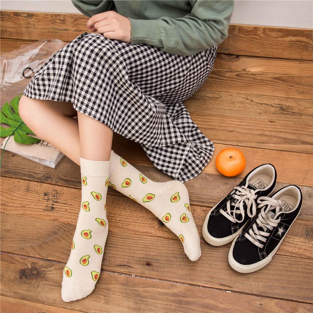 Women Socks Funny Cute Cartoon Fruits Banana Avocado Lemon Egg Cookie Donuts Food Happy Japanese Harajuku skateboard Socks