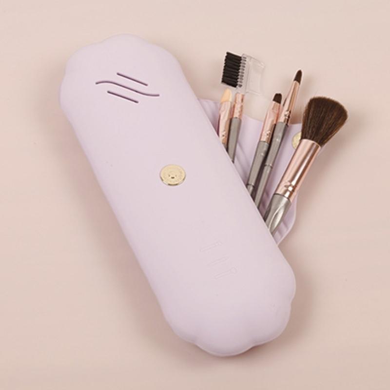 Travel Makeup Brush Holder,Silicone Trendy Portable Cosmetic Face Brushes Holder,Soft and Sleek-Makeup Tools Organizer