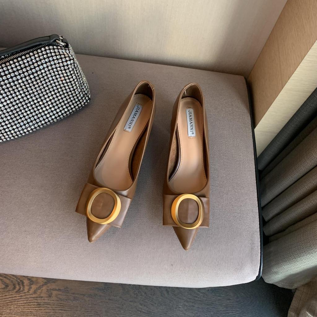 Luxury Brand Chunky High Heels Women Metalic Buckle Pumps Bowtie Shoes Ladies Wedges Slip On Mary Jeans Bridesmaid Wedding Shoes