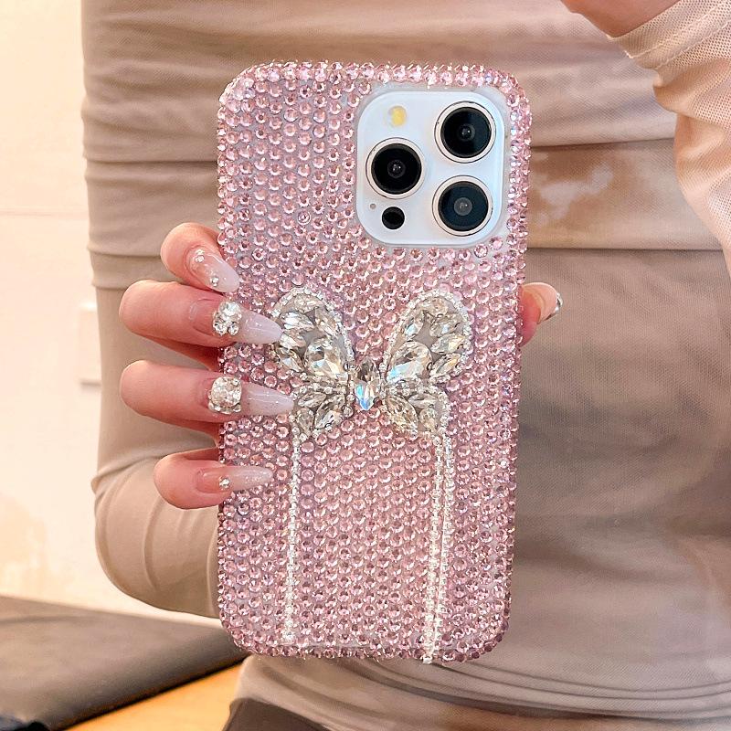 

Rhinestone Bowknot Tassel Phone Case for iPhone 16/17/14 Pro Max 16 Pro