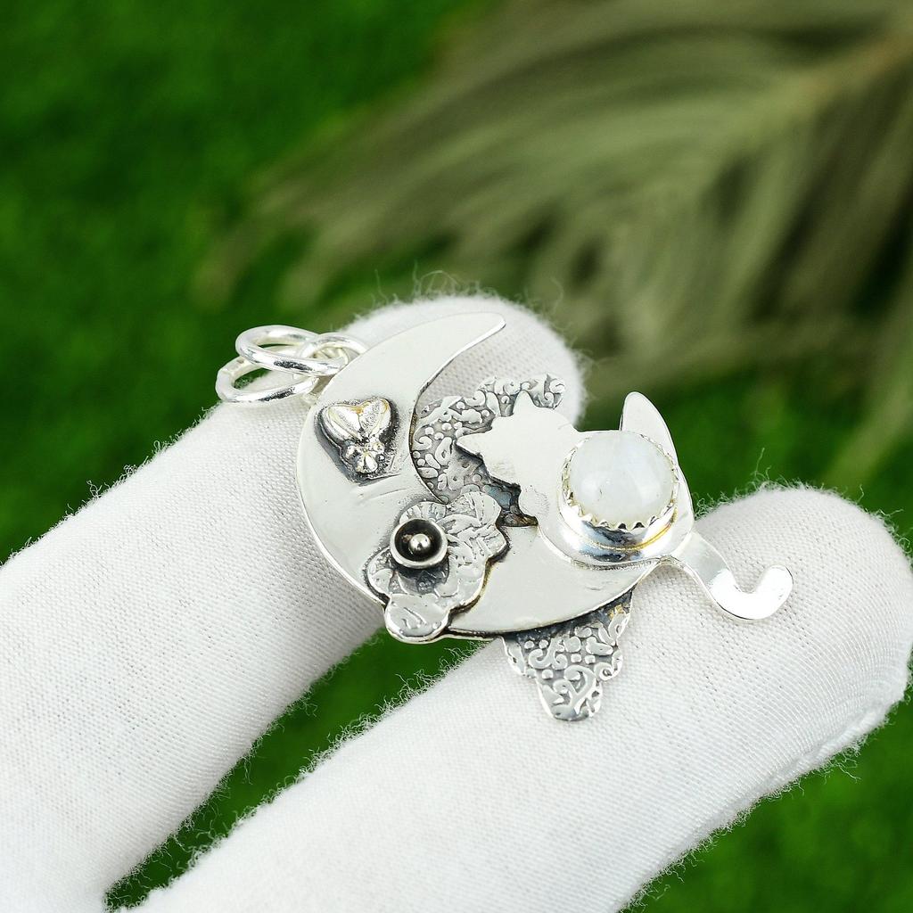 Gift For Women Pendant 925 Sterling Silver Natural Rainbow Moonstone Gemstone