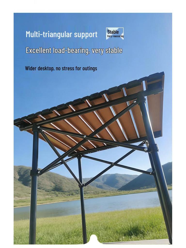 1.2m Walnut Round Folding Camping Table - Carbon Steel, Roll-Up, Portable BBQ Table