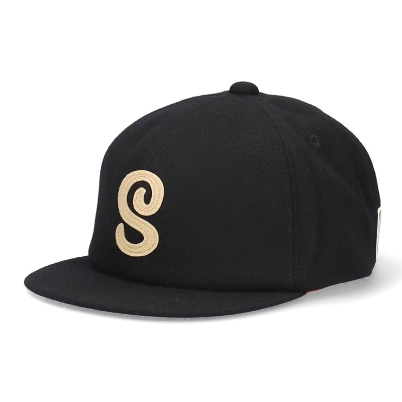 

[shot] flannel S logo short brim leather belt cap hat (black)