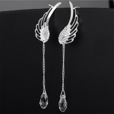Boucles d'oreilles pendantes en cristal plaqué argent pour femme, style bohème, style aile d'ange