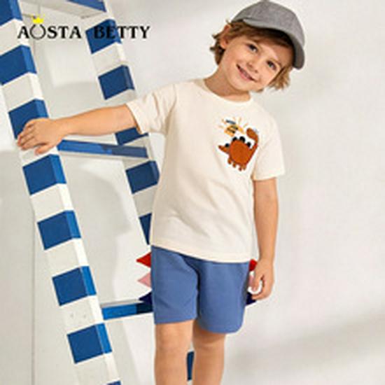 2026 Boys' Cartoon Animal Print T-Shirt, European & American Style, Short-Sleeve, Round Neck
